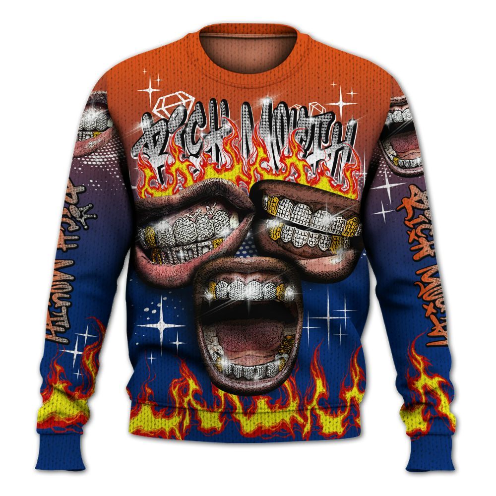 Knitted Sweater To Match Mid Knicks 1s - Rich Mouth Fire Rap Retro 90s