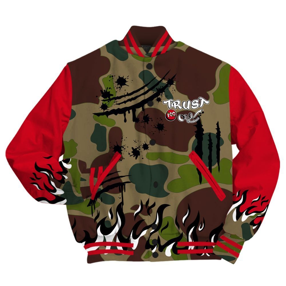 Varsity Jacket To Match Air Max 90 Duck Camo Red - Graphic Trust No One All Over Print