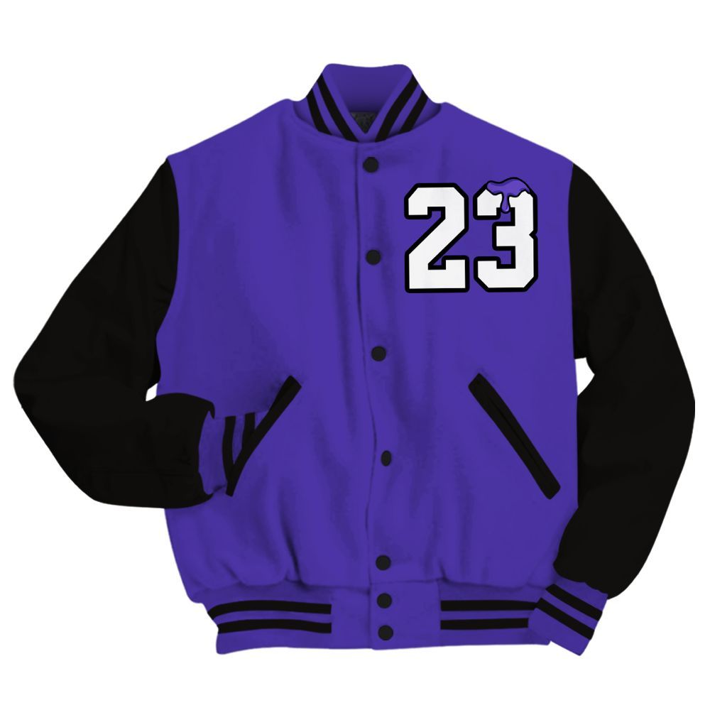 Varsity Jacket To Match Field Purple 12s - Custom Name Number 23 Drip All Over Print