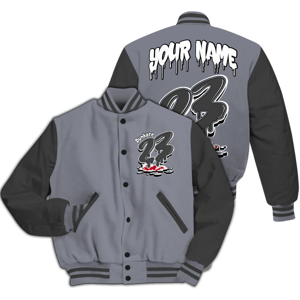 Varsity Jacket To Match Retro Black Flint 13s - Custom Name 23 Drip All Over Print
