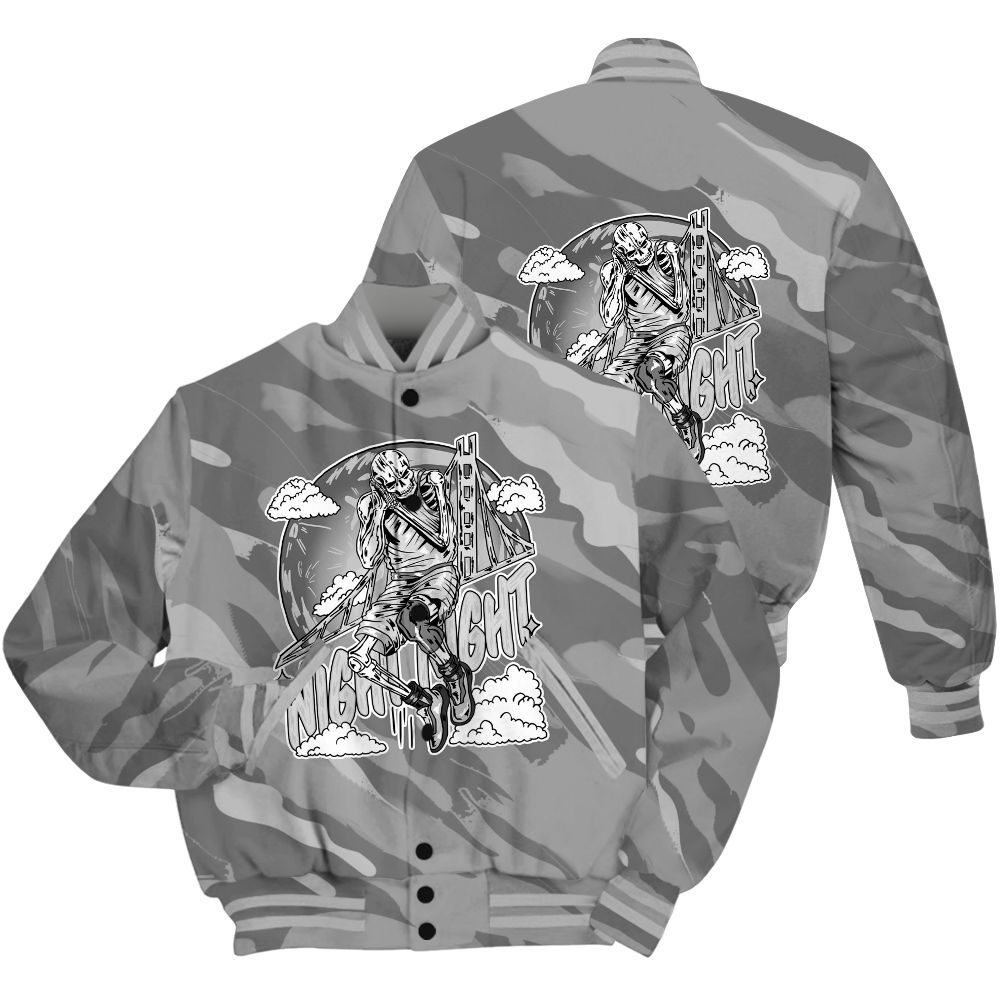 Varsity Jacket To Match Black Wolf Grey 12s Shirt - Seeya Skeleton Colored All Over Print