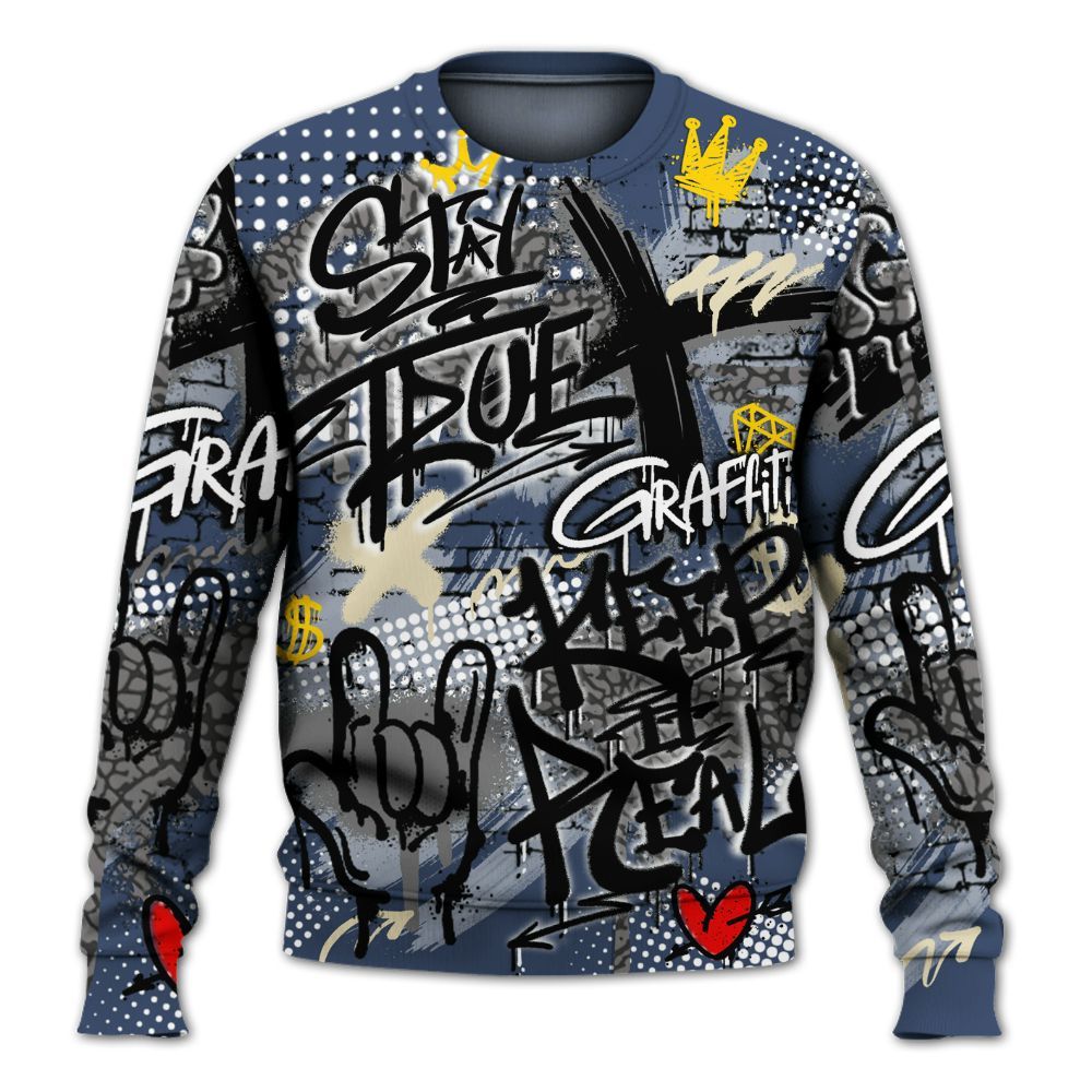 Sweatshirt To Match Diffused Blue 3s - True It Real Graffiti Streetwear All Over Print