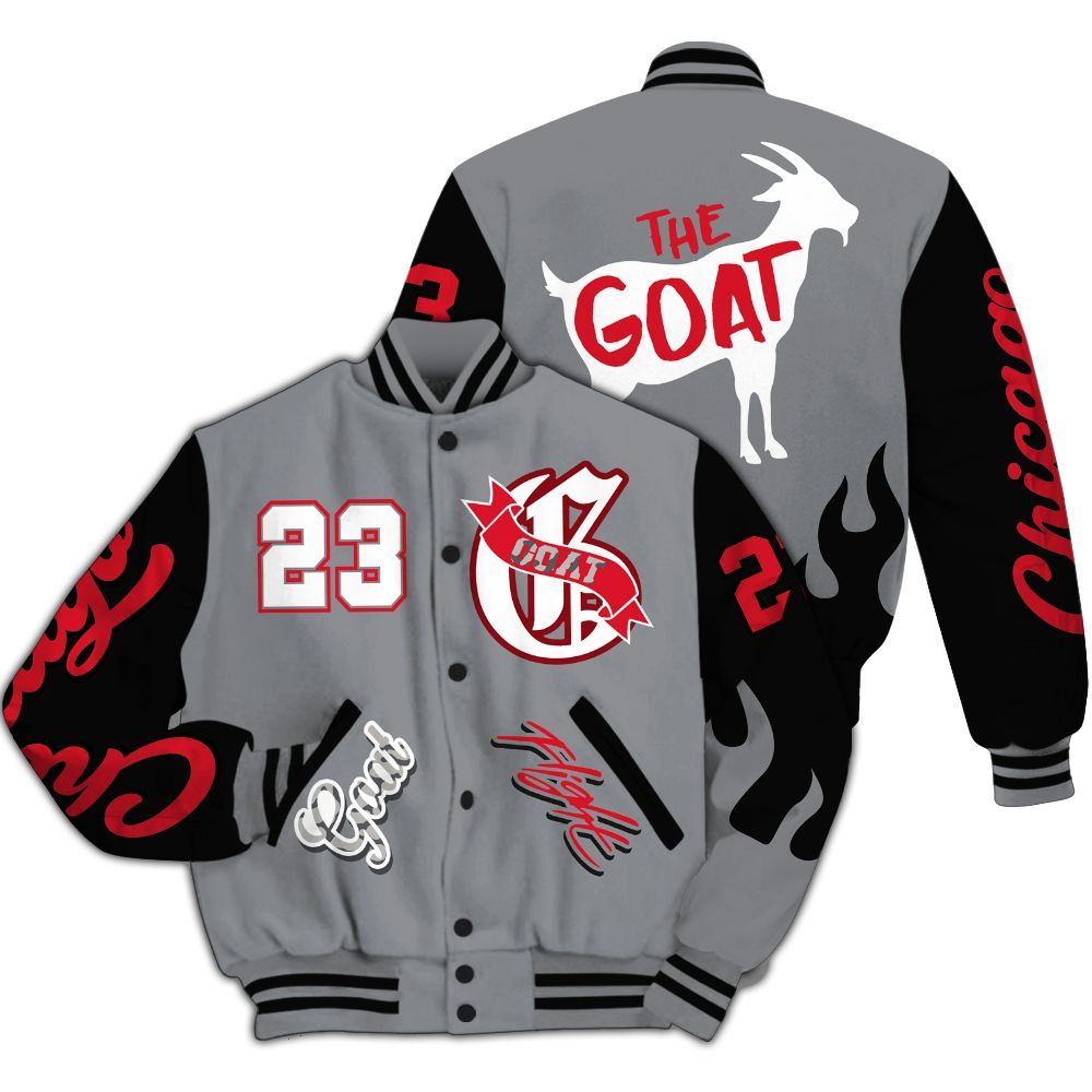 Varsity Jacket To Match Black Cement 3s - G.O.A.T Flight Streetwear Graphic All Over Print