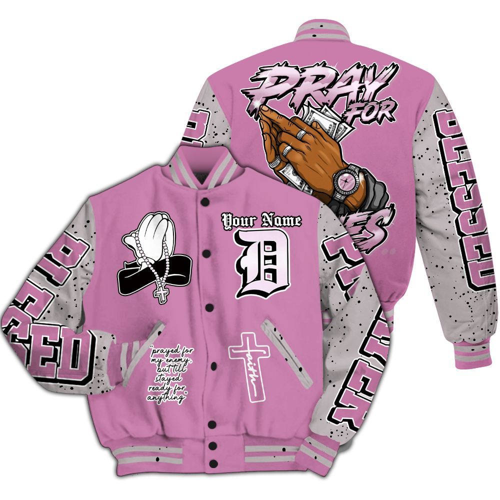 Varsity Jacket To Match Neutral Grey Black White Orchid 4s - Prayed For Enemies Graphic Custom Name All Over Print