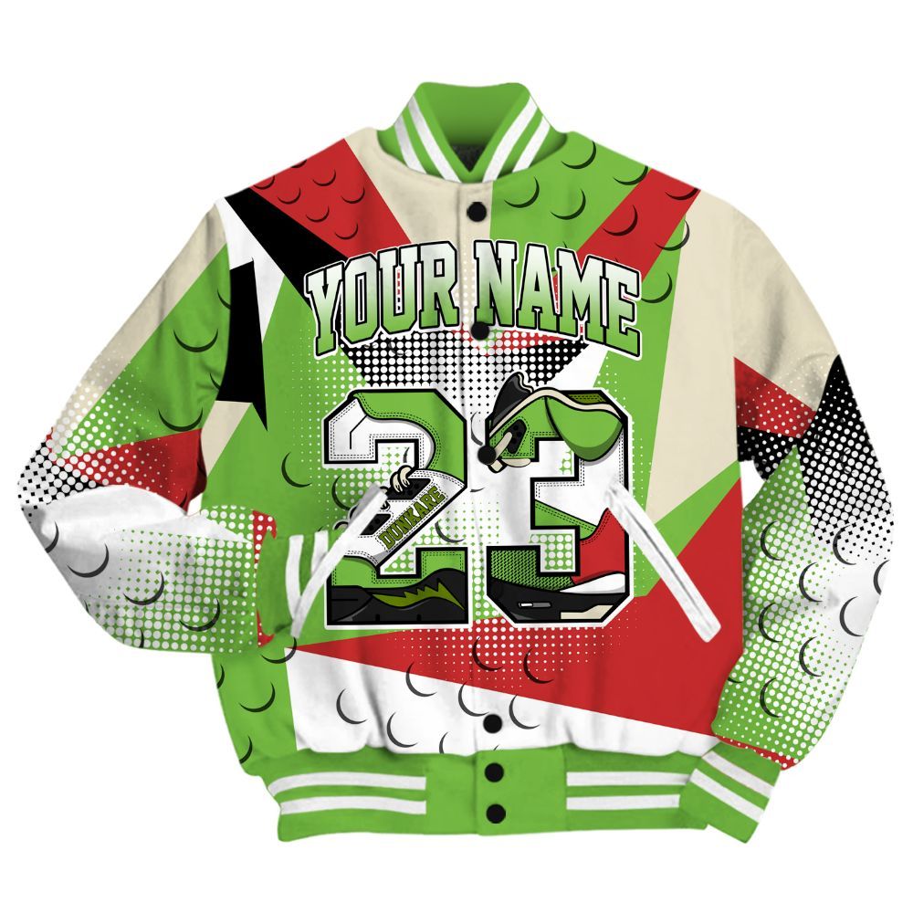 Varsity Jacket To Match Air Max Waffle SP Action Green Shirt, Poly Custom Name Number 23 5s All Over Print