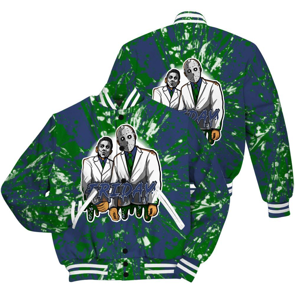 Varsity Jacket To Match Midnight Navy 13s Shirt - Friday Halloween Graphic Luxury All Over Print