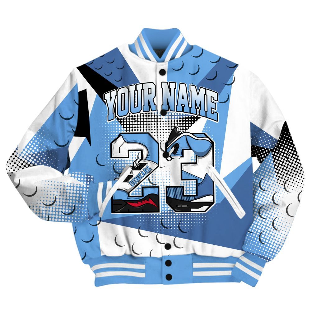 Varsity Jacket To Match University Blue 6s Shirt, Poly Custom Name Number 23 5s All Over Print