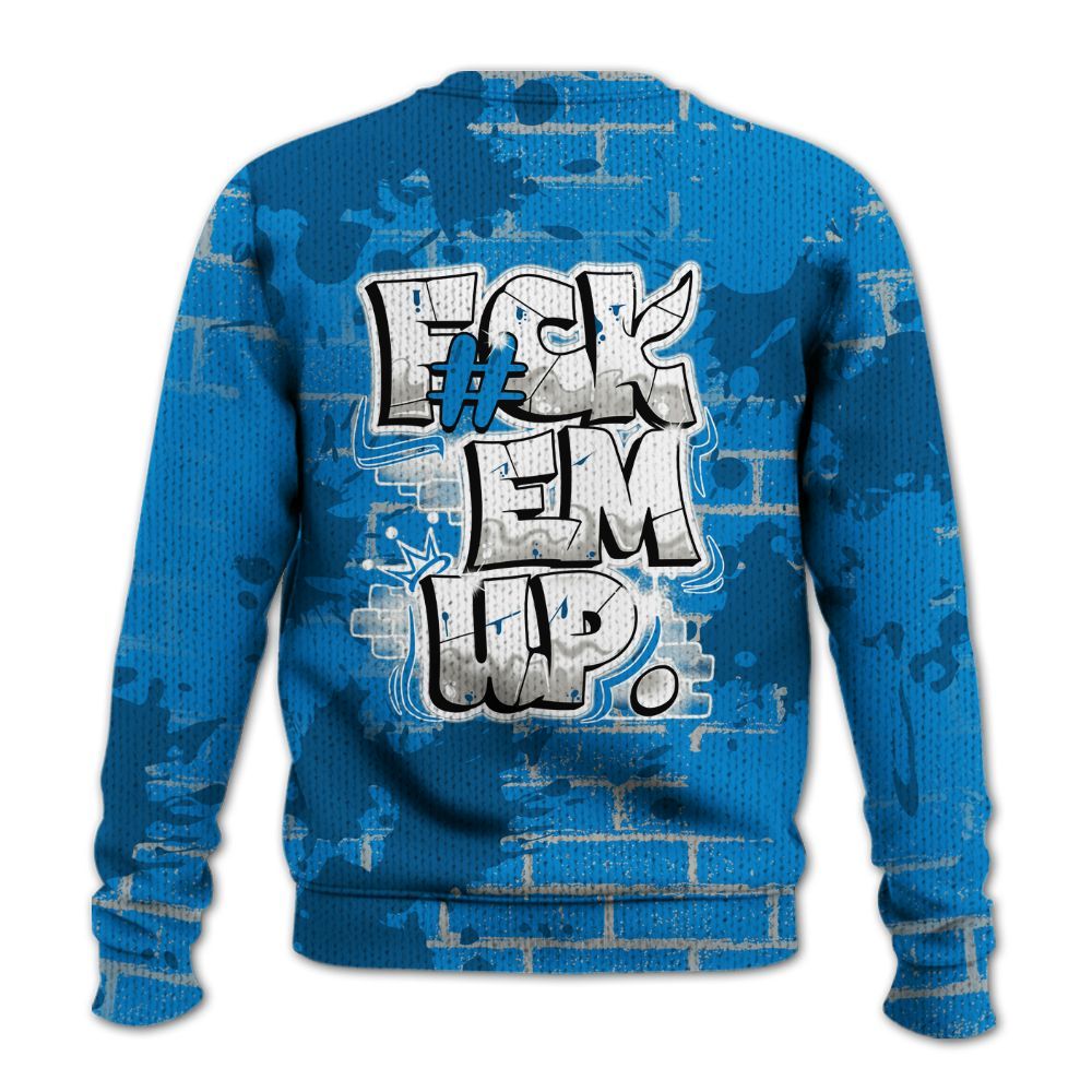 Knitted Sweater To Match Military Blue 4s - F#ck Em Graphic Brick Art