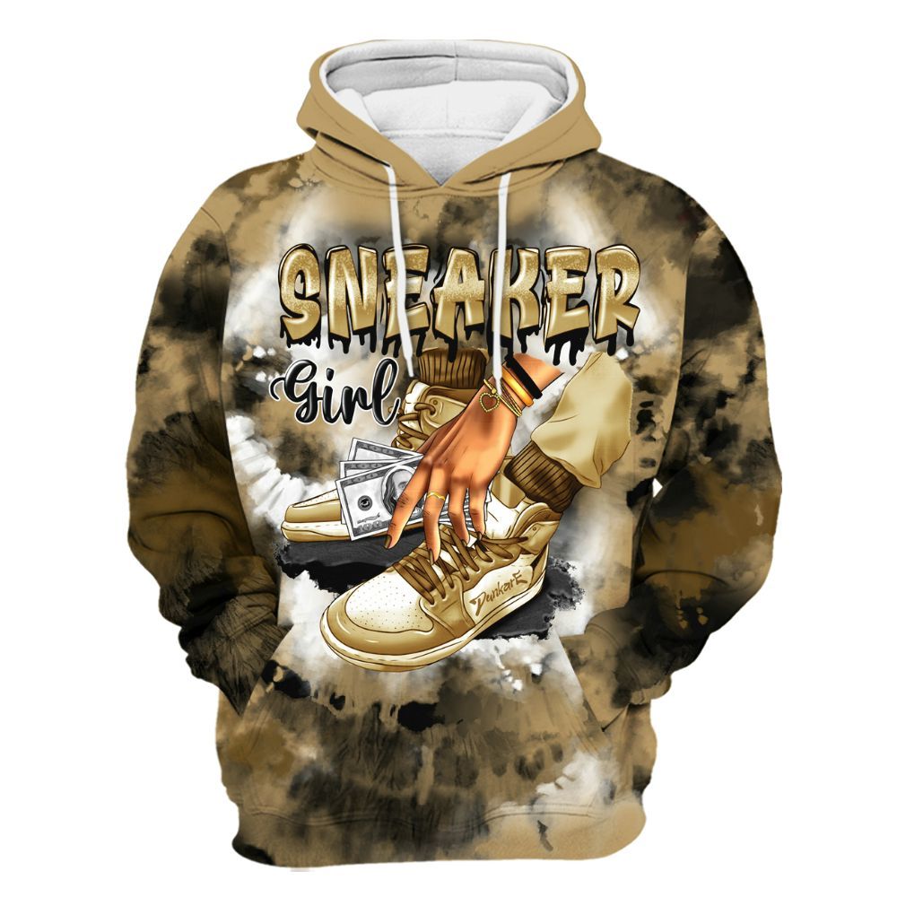 Hoodie To Match High OG Black Metallic Gold 1s - SNEAKER Girl Money Drip Tie Dye All Over Print