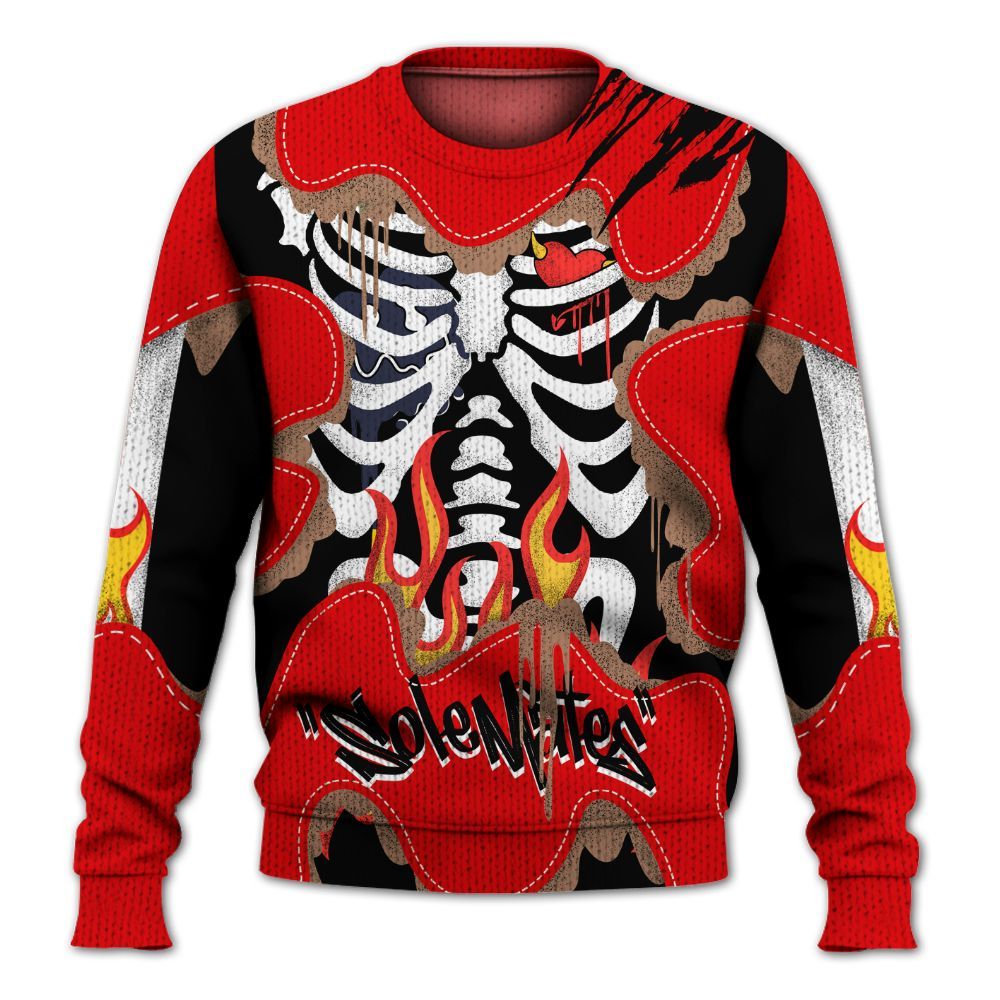 Knitted Sweater To Match Low OG Howard University 1s - Skeleton Burning Heart Drip