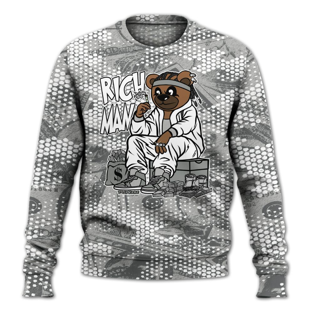 Sweatshirt To Match Paris Cement Grey 4s - Rich Man Bear Banknotes Art All Over Print