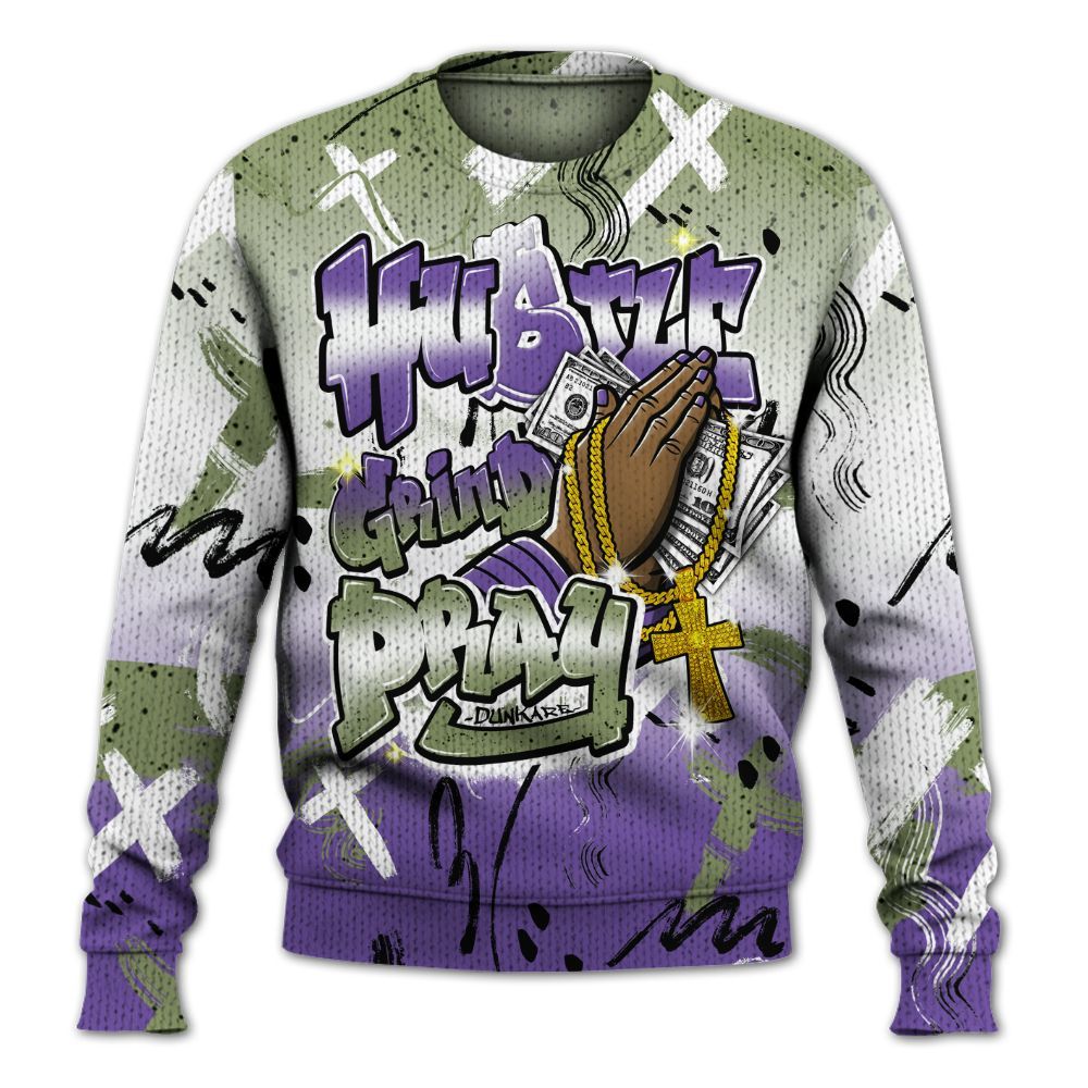 Knitted Sweater To Match Canyon Purple 4s - Money Hustle Grind Pray