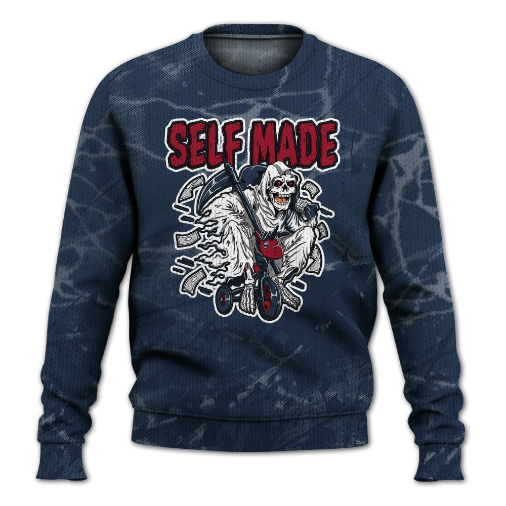 Knitted Sweater To Match White Midnight Navy 6s - Self Make Skeleton Profound