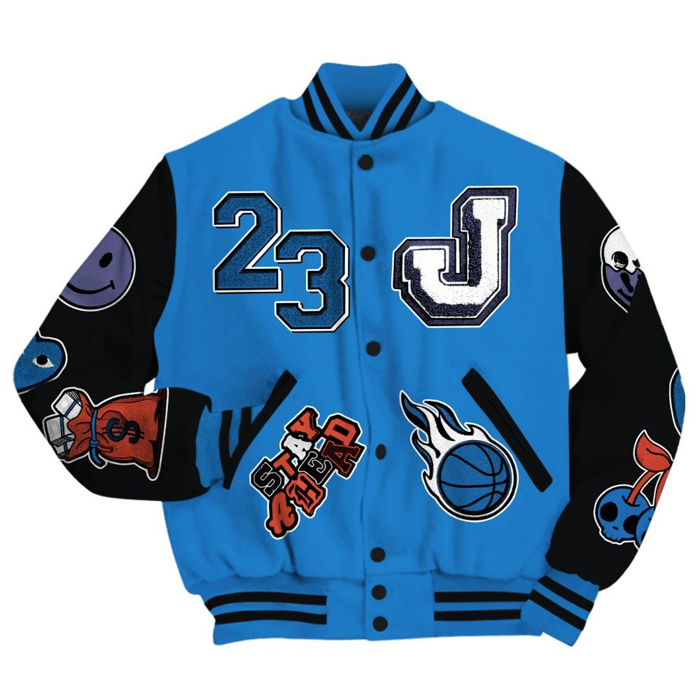 Varsity Jacket To Match Hi-Res Blue 700s - Hustles Money Number 23 All Over Print