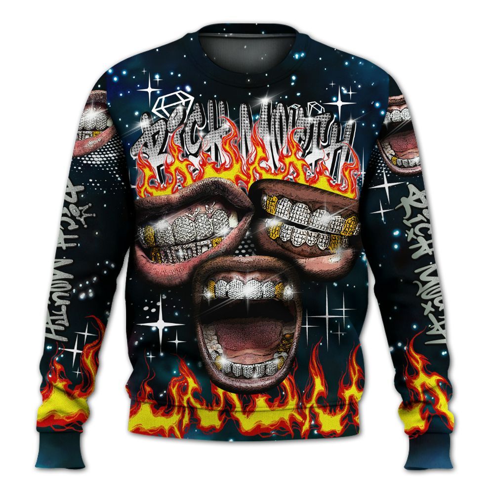Dunkare Air Foamposite One Galaxy Shirt, Rich Mouth Fire Rap Retro 90s All Over Print Unisex Sweatshirt