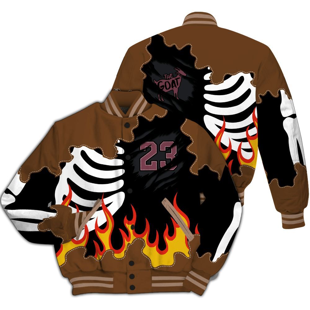 Varsity Jacket To Match Archaeo Brown 3s - Burning Skeleton 23 G.O.A.T All Over Print