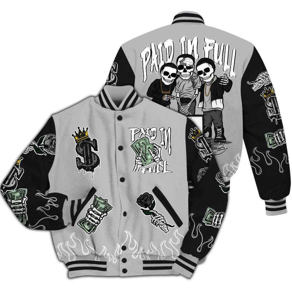 Varsity Jacket To Match Low 85 Metallic Black 1s - Fire Everybody Paid In All Over Print