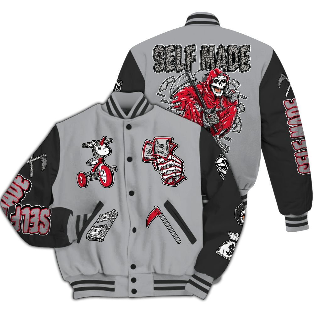 Varsity Jacket To Match Black Cement 3s - Self Make Skeleton All Over Print