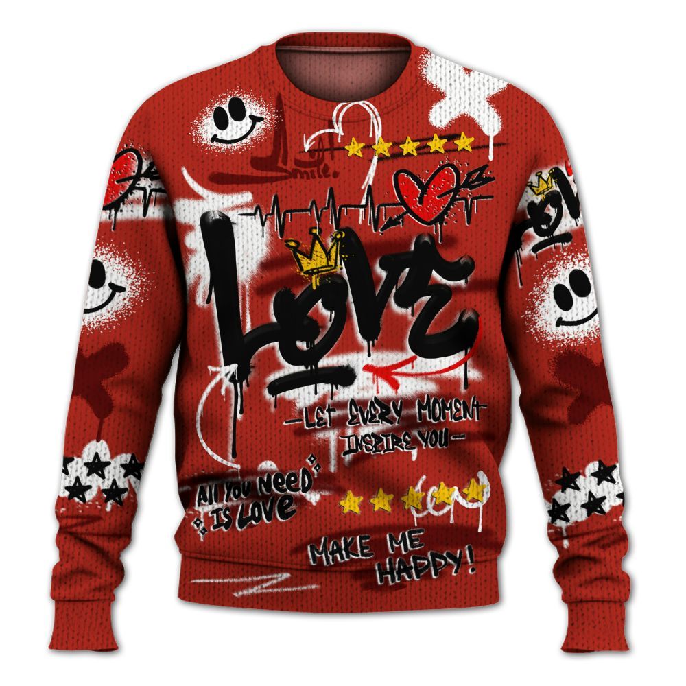 Knitted Sweater To Match SP Firewood Orange 4s - Happy Love Beats Graffiti Streetwear