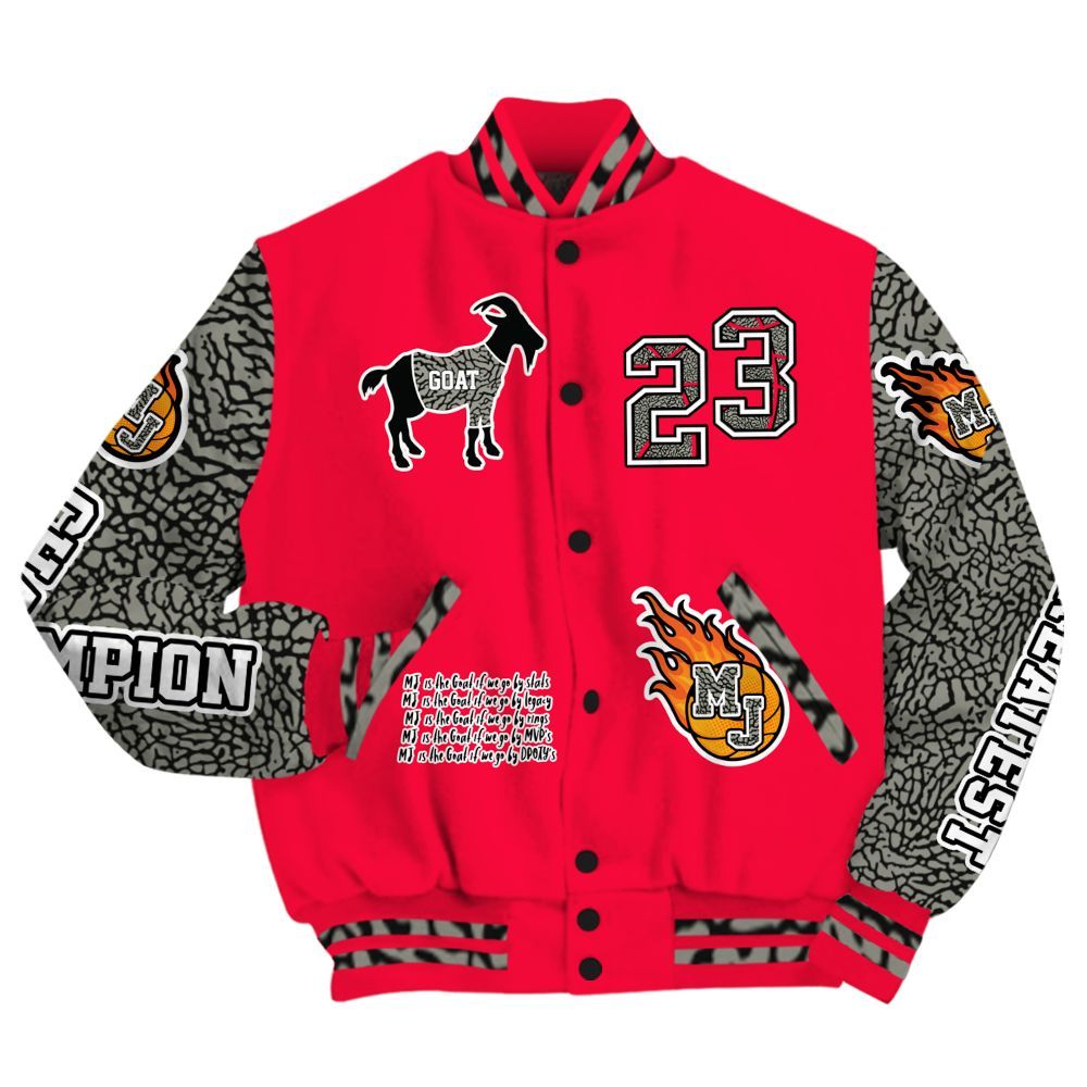 Varsity Jacket To Match Retro Fire Red 3s - 23 G.0.A.T Jump Up Basketball All Over Print