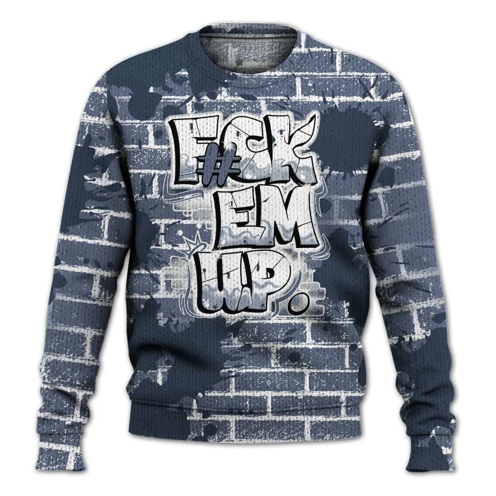 Knitted Sweater To Match Low Diffused Blue 11s - F#ck Em Graphic Brick Art