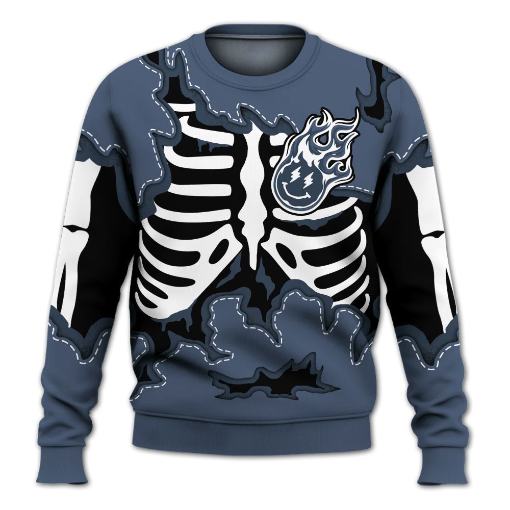 Sweatshirt To Match Low Diffused Blue 11s - Skeleton Smiley Face All Over Print