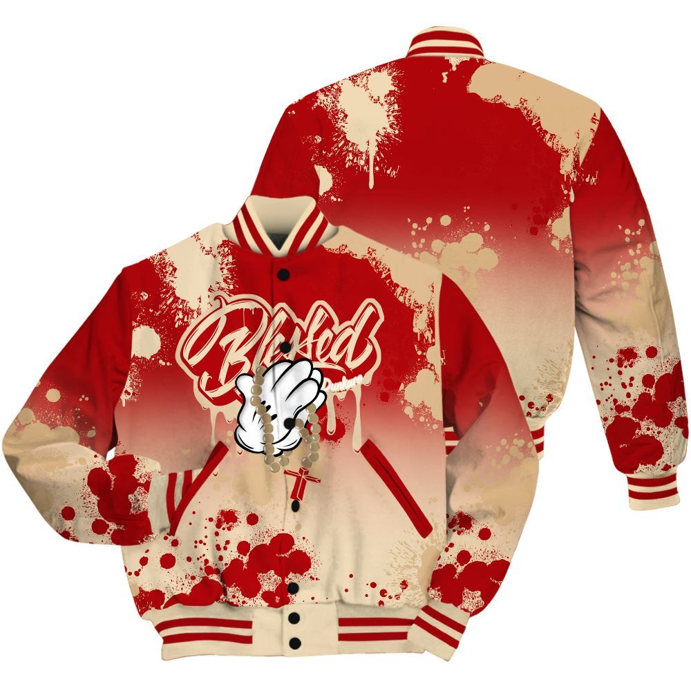 Varsity Jacket To Match Dunk Low Strawberry Waffle Shirt, God Blessed Dripping All Over Print