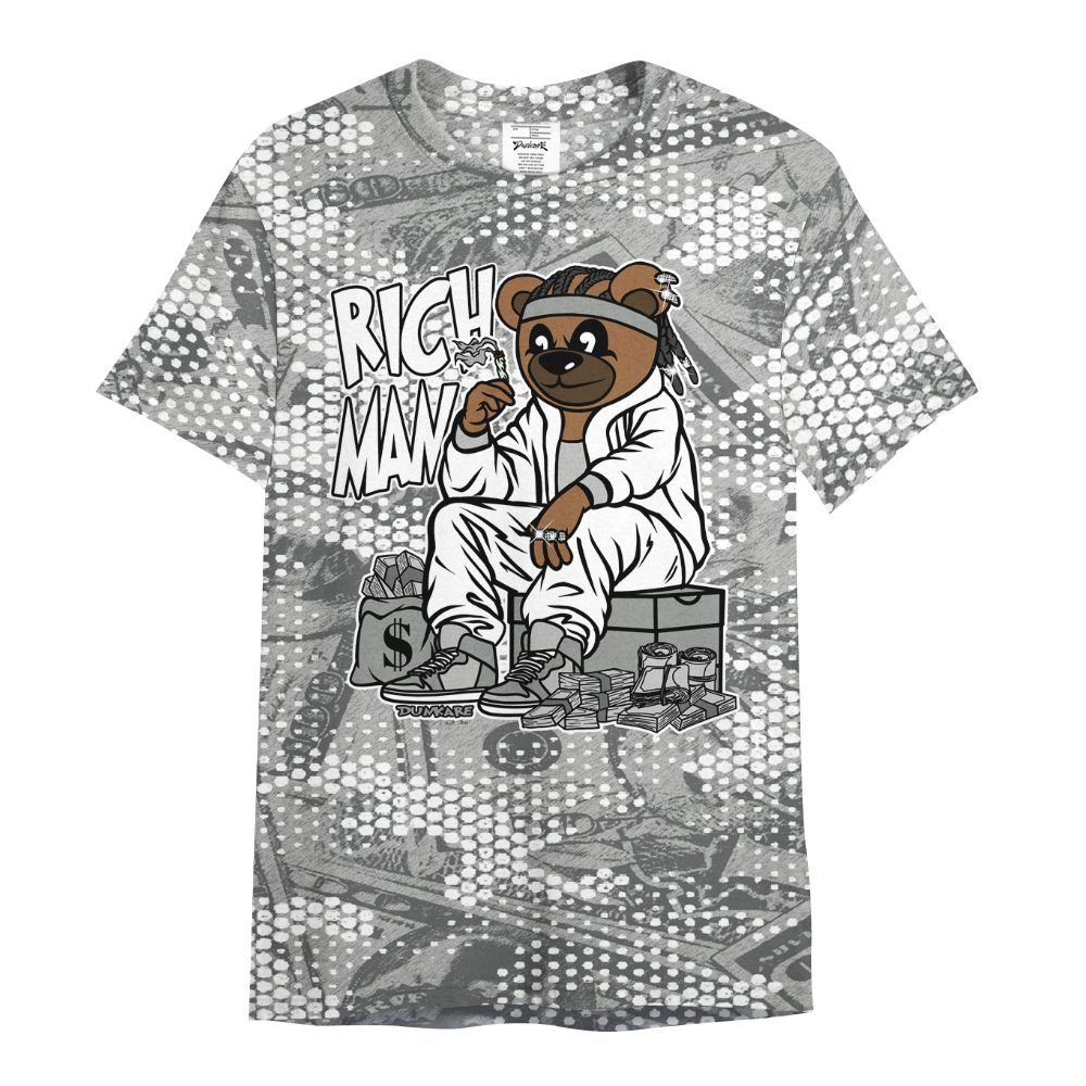 Shirt To Match Paris Cement Grey 4s - Rich Man Bear Banknotes Art All Over Print