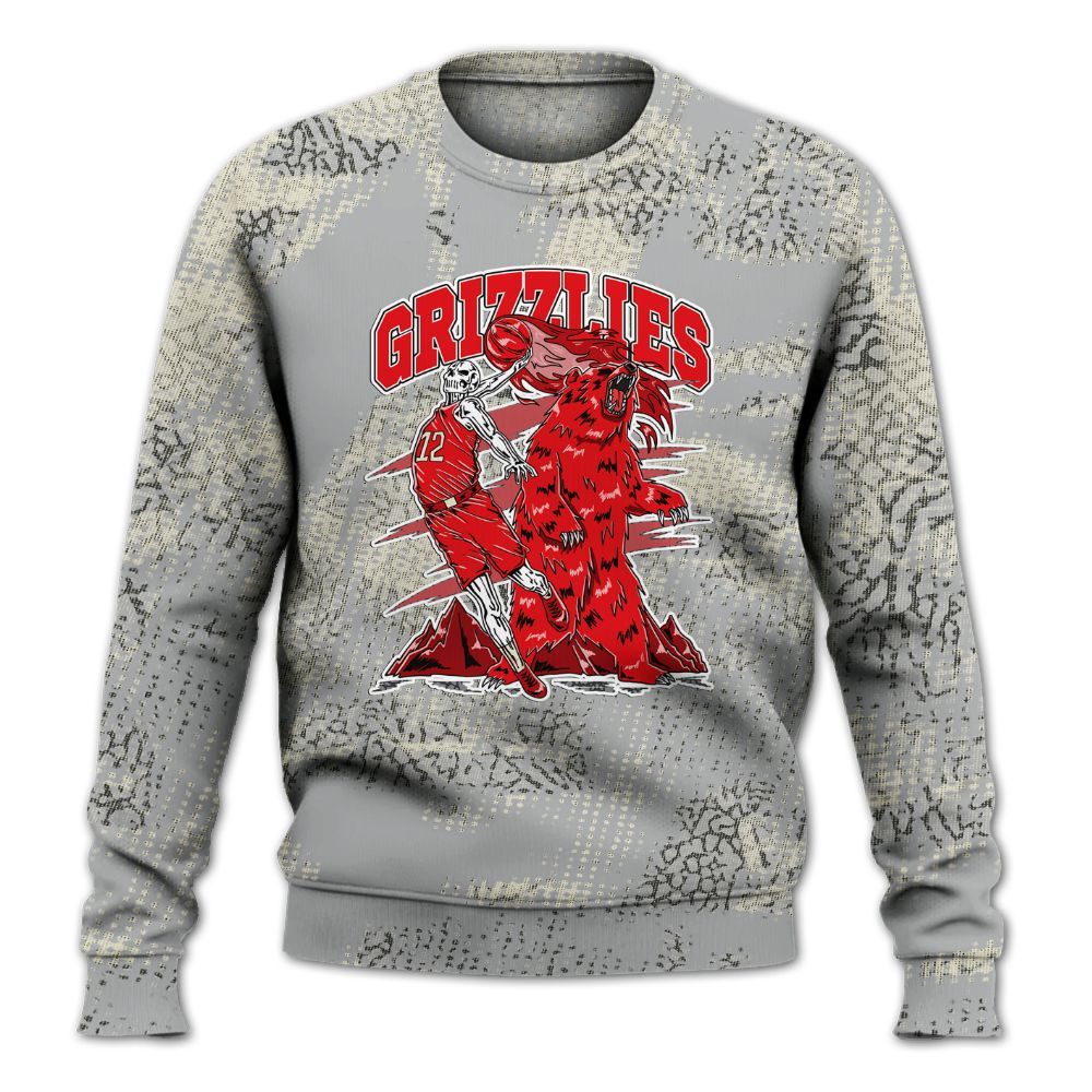 Sweatshirt To Match Cement Grey 3s - Grizzly Bear Skeleton Brown Sugar All Over Print