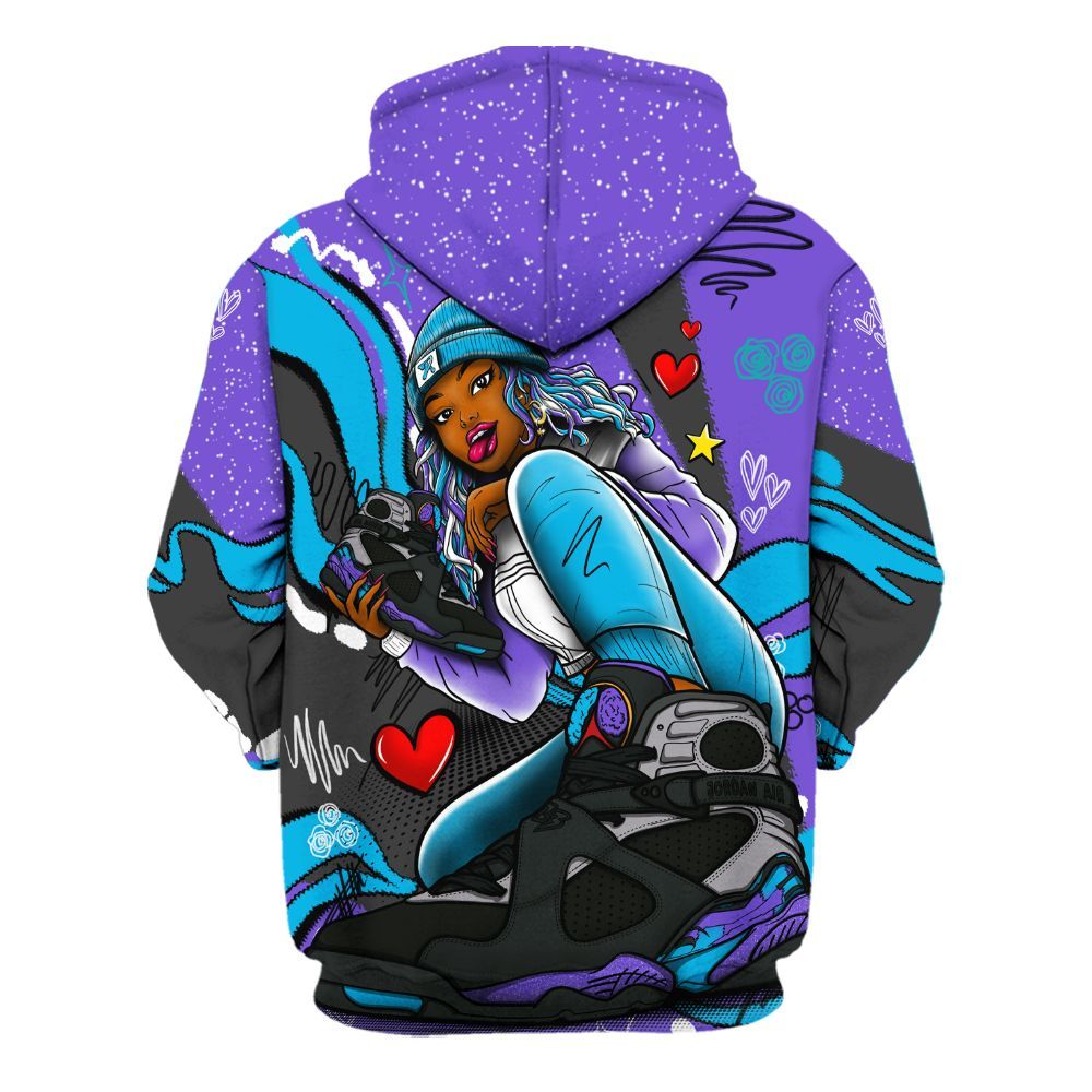 Hoodie To Match Retro Aqua 8s - Sneaker Girl With Shoes All Over Print