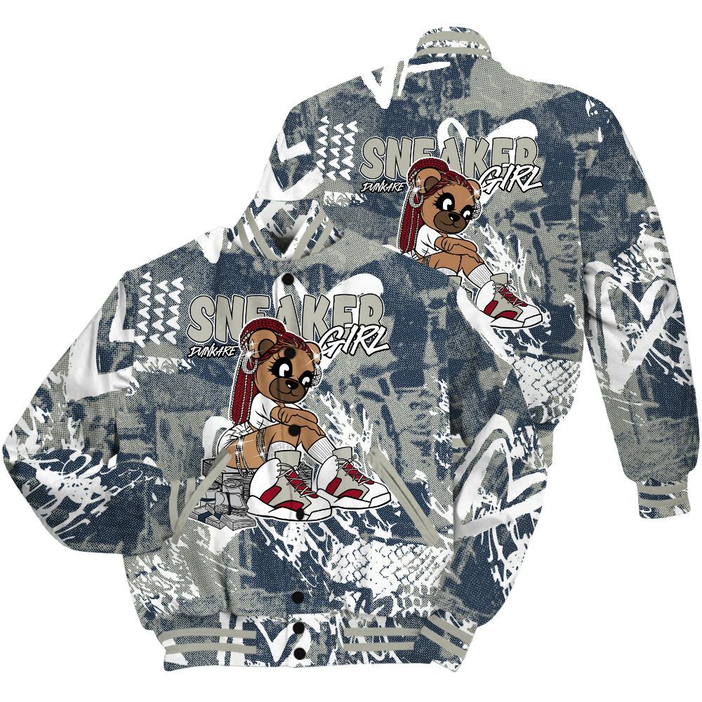 Varsity Jacket To Match Navy Blue 2024 6s Shirt - Sneaker Girl Bear Heart Grunge All Over Print