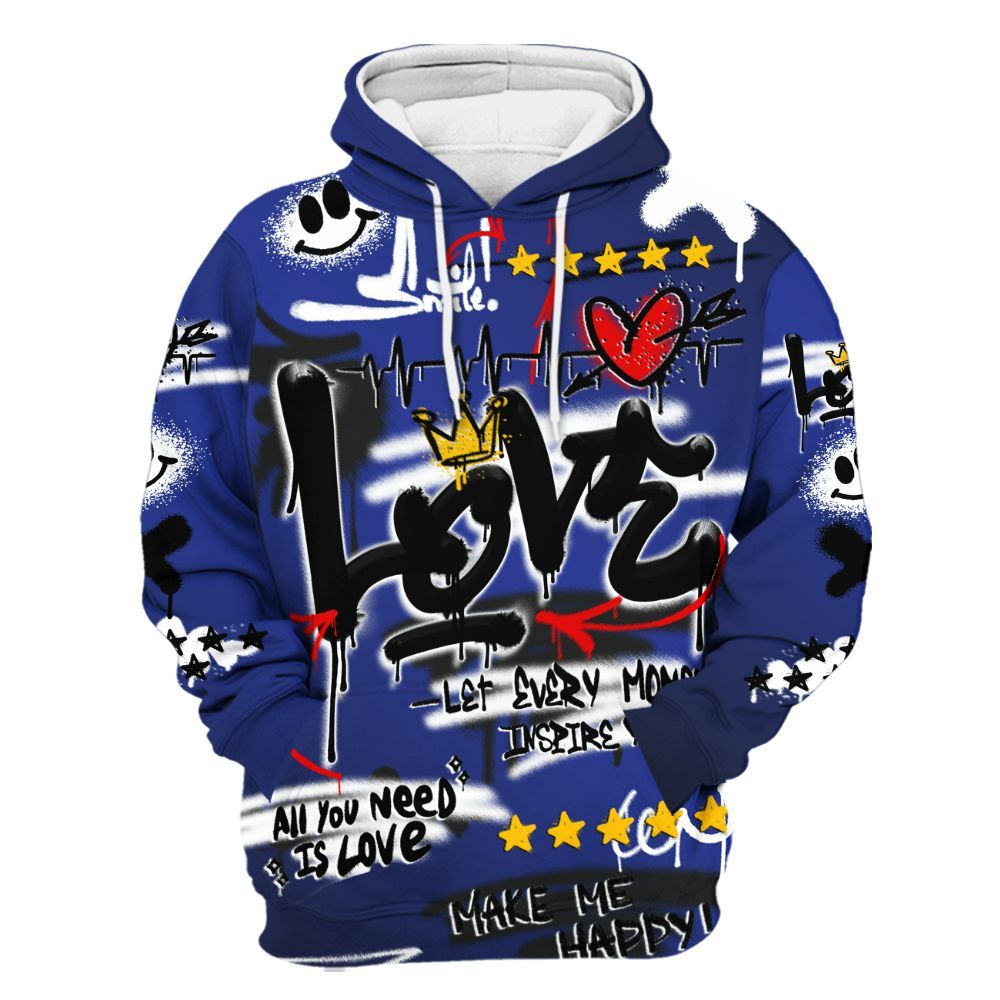 Hoodie To Match Air Max Plus Black Racer Blue - Happy Love Beats Graffiti Streetwear All Over Print