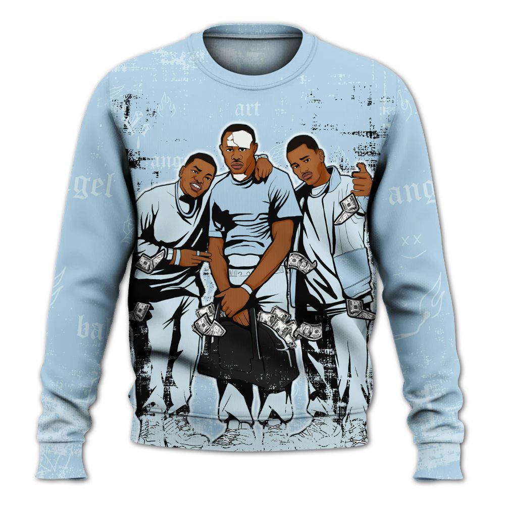 Sweatshirt To Match Foamposite One Psychic Blue - Paid In Full Money All Over Print