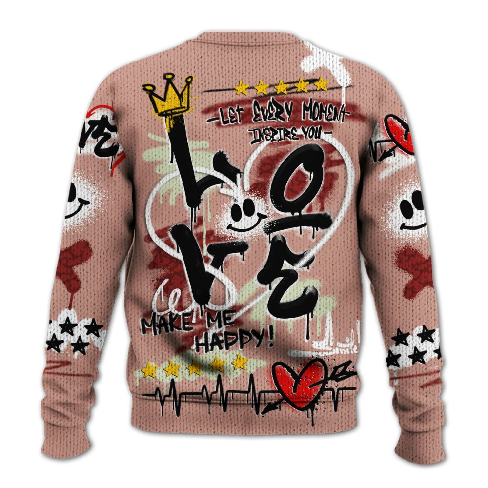 Knitted Sweater To Match Valentines Day 3s - Happy Love Beats Graffiti Streetwear