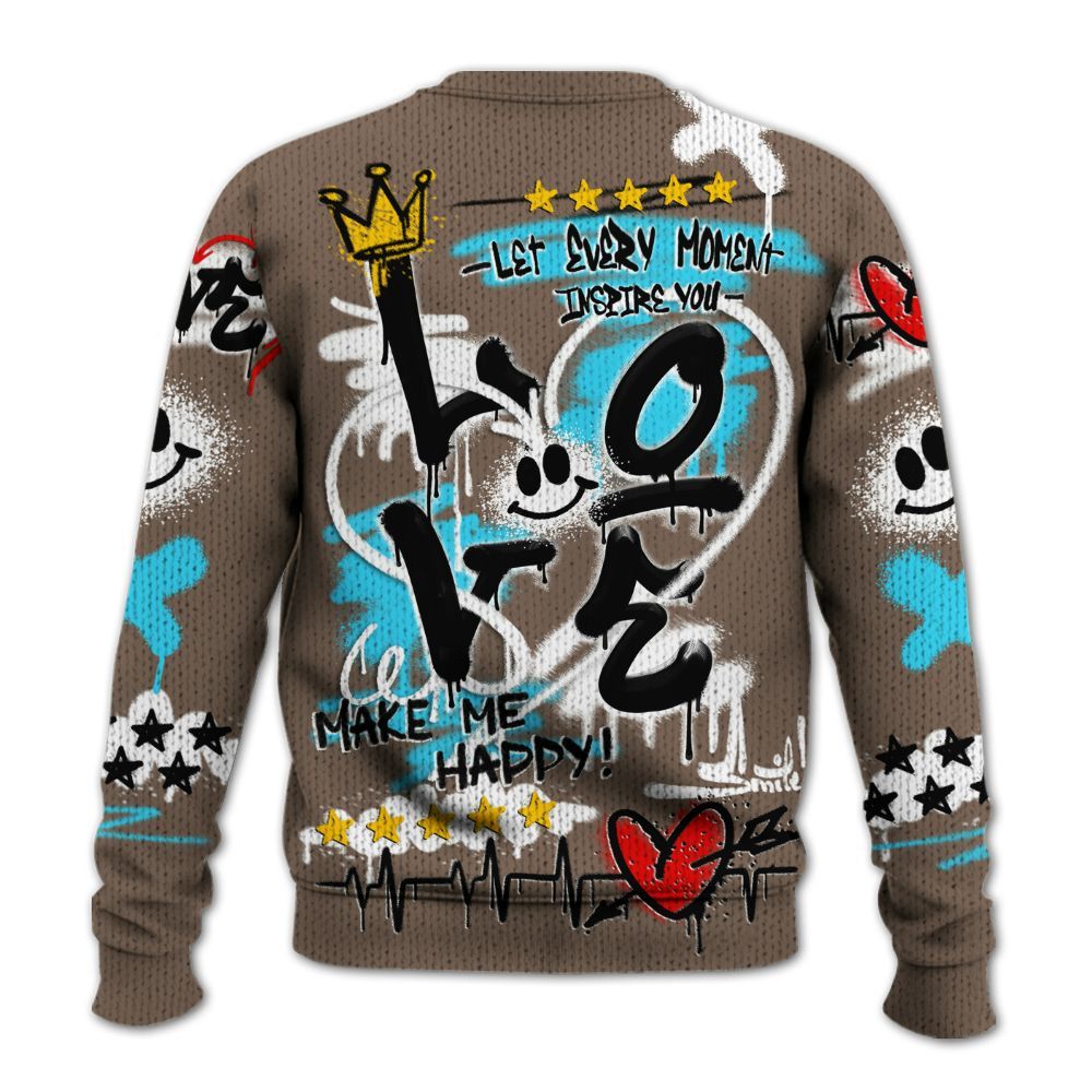 Knitted Sweater To Match Olive Concord 9s - Happy Love Beats Graffiti Streetwear