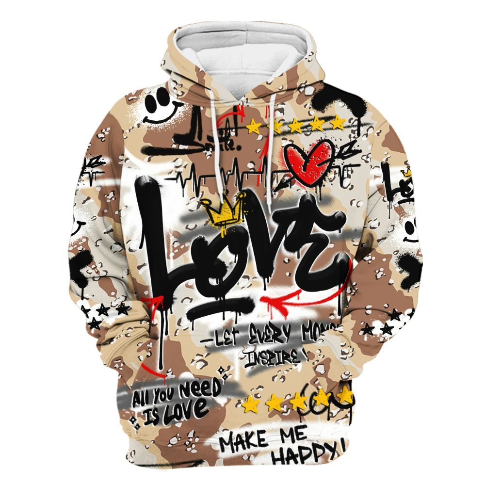 Hoodie To Match Desert Camo 3s - Happy Love Beats Graffiti Streetwear All Over Print