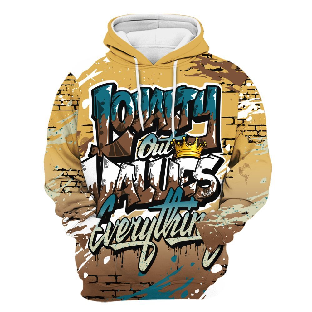 Hoodie To Match Retro Cacao Wow 4s - Values Of Loyalty Drip All Over Print