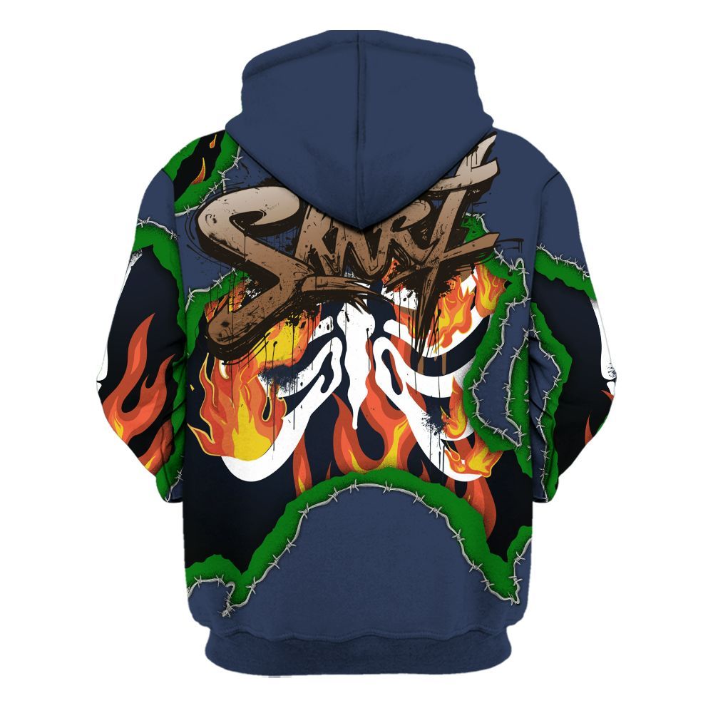 Hoodie To Match Midnight Navy 13s - Skeleton On Fire Skrrt All Over Print