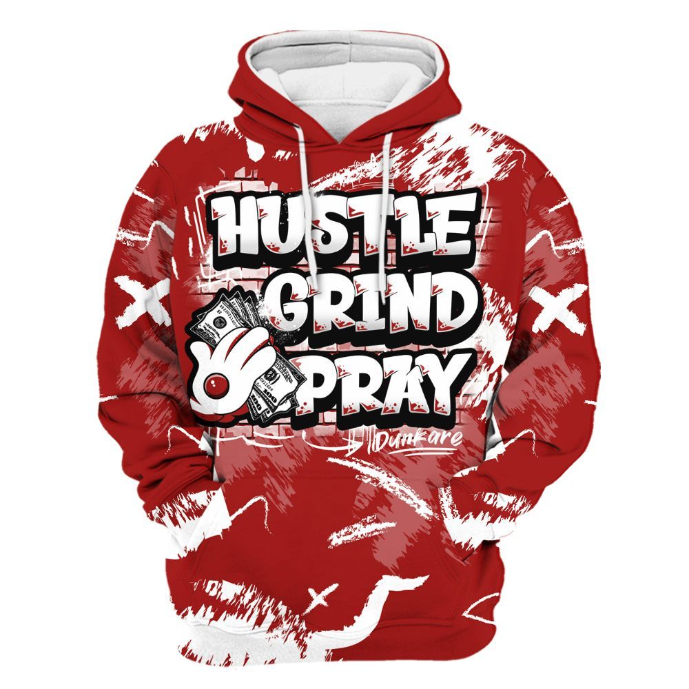 Hoodie To Match Red Taxi 12s - Hustle Grind Pray Retro Red Taxi 12s Outfit All Over Print