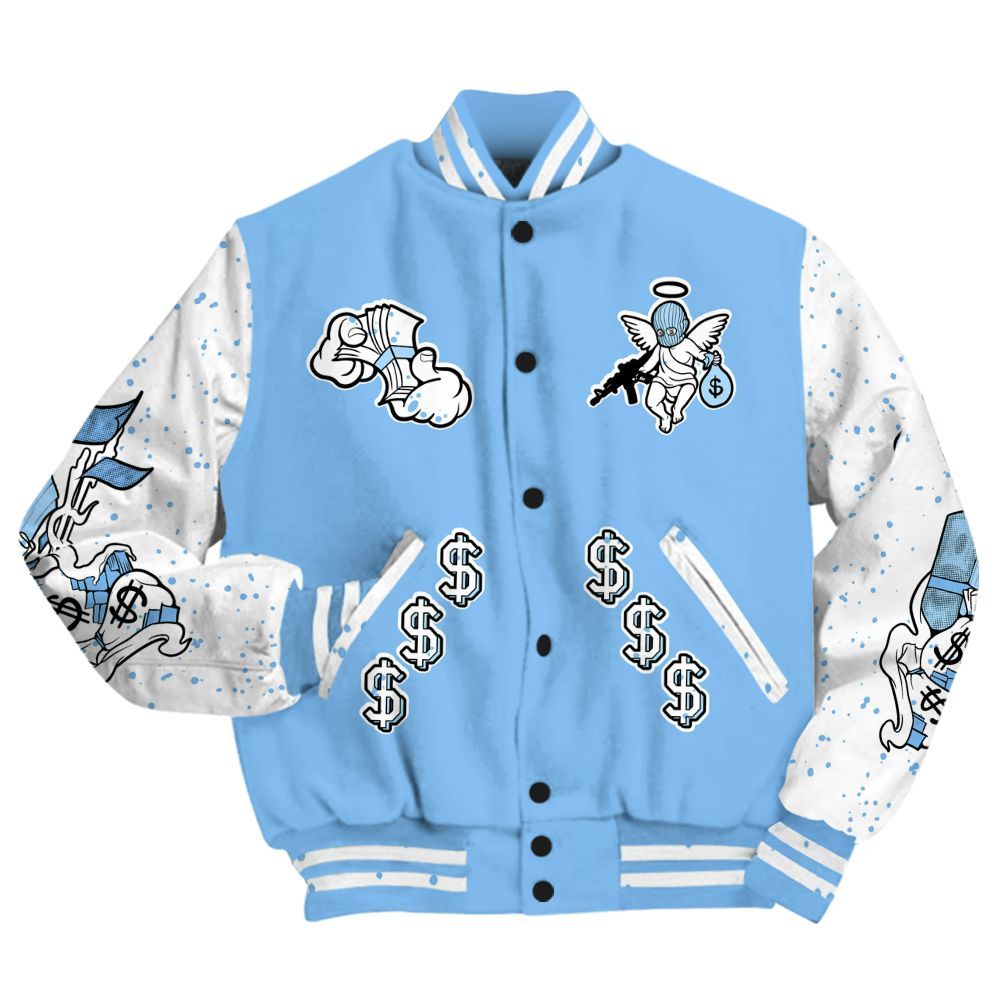 Varsity Jacket To Match University Blue 5s - Ones Move In Silence Graphic All Over Print