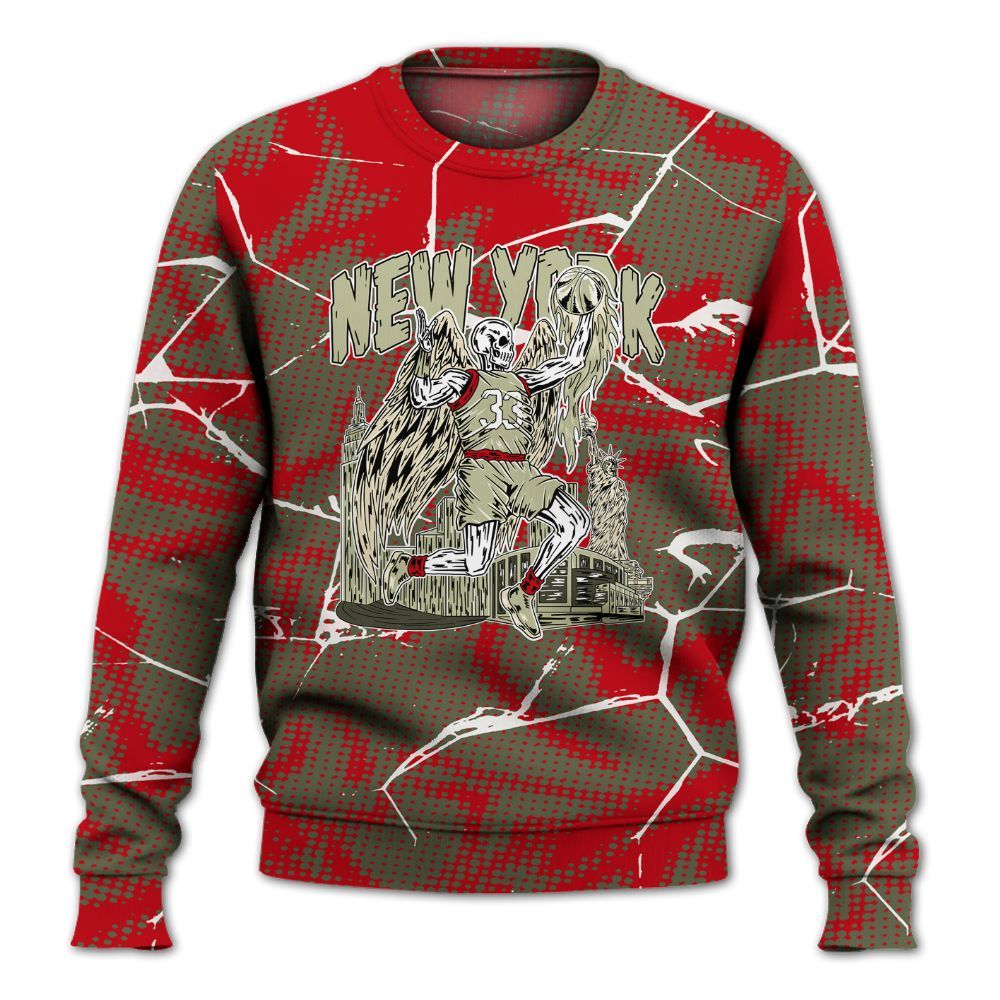 Sweatshirt To Match Travis Scott Low OG Medium Olive 1s - Ewing Era Skeleton Crack All Over Print