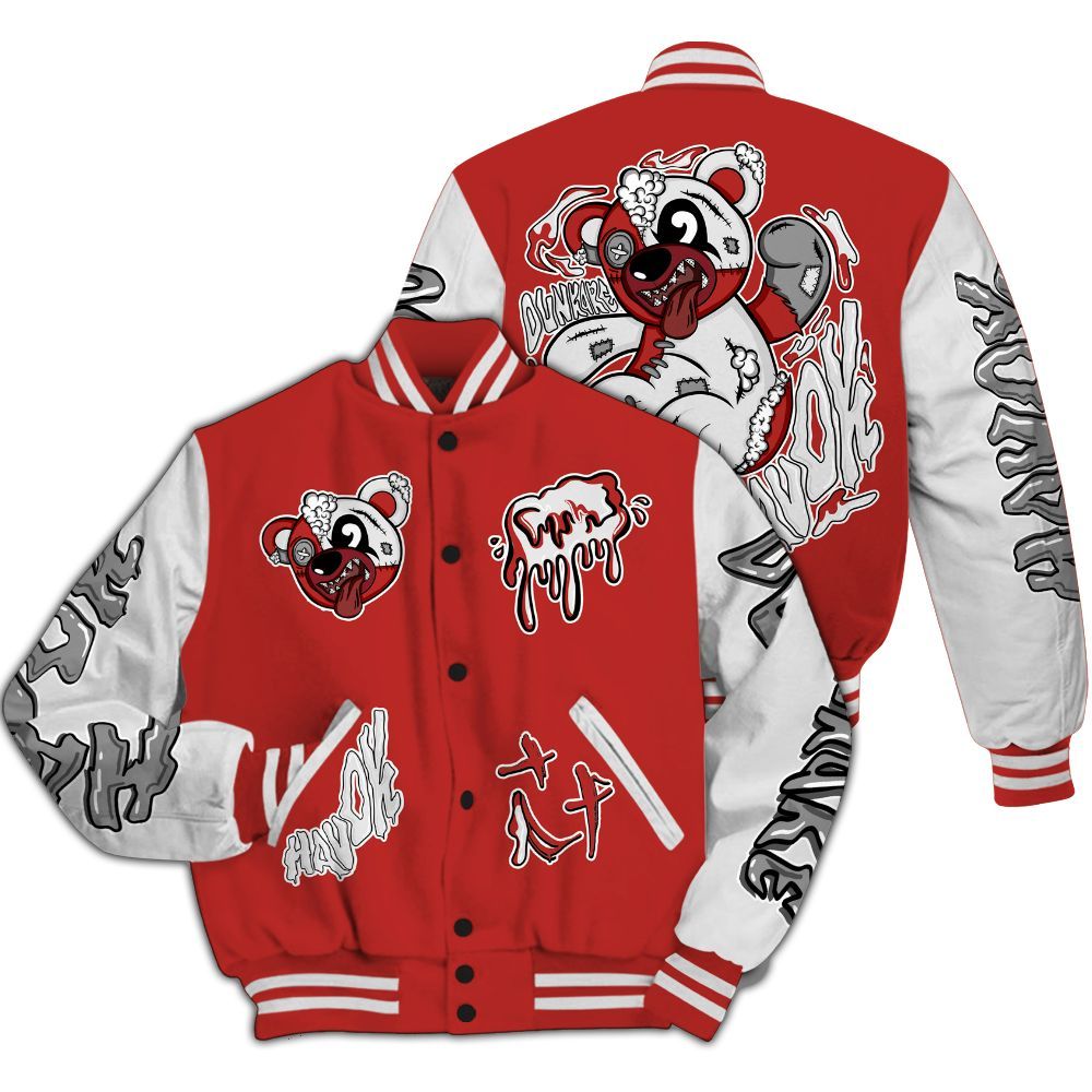 Varsity Jacket To Match Bred Reimagined 4s - Havok Bear All Over Print