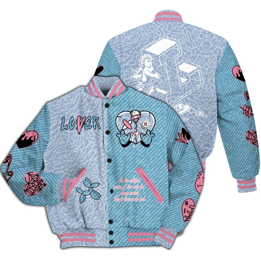 Varsity Jacket To Match Denim Pink Glow 3s - Loser Lover Heartbreak All Over Print
