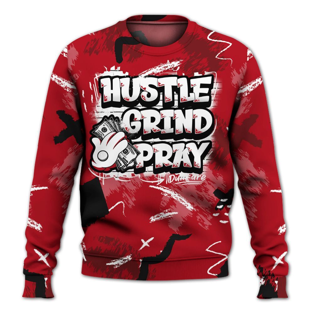 Sweatshirt To Match Bred Velvet 11s - Hustle Grind Pray Retro All Over Print
