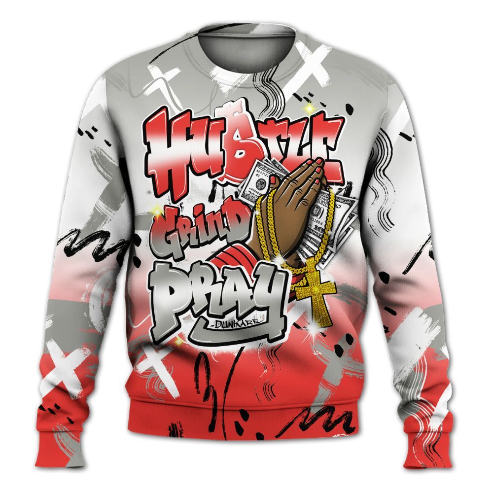 Sweatshirt To Match Vomero 5 Bright Crimson - Money Hustle Grind Pray All Over Print