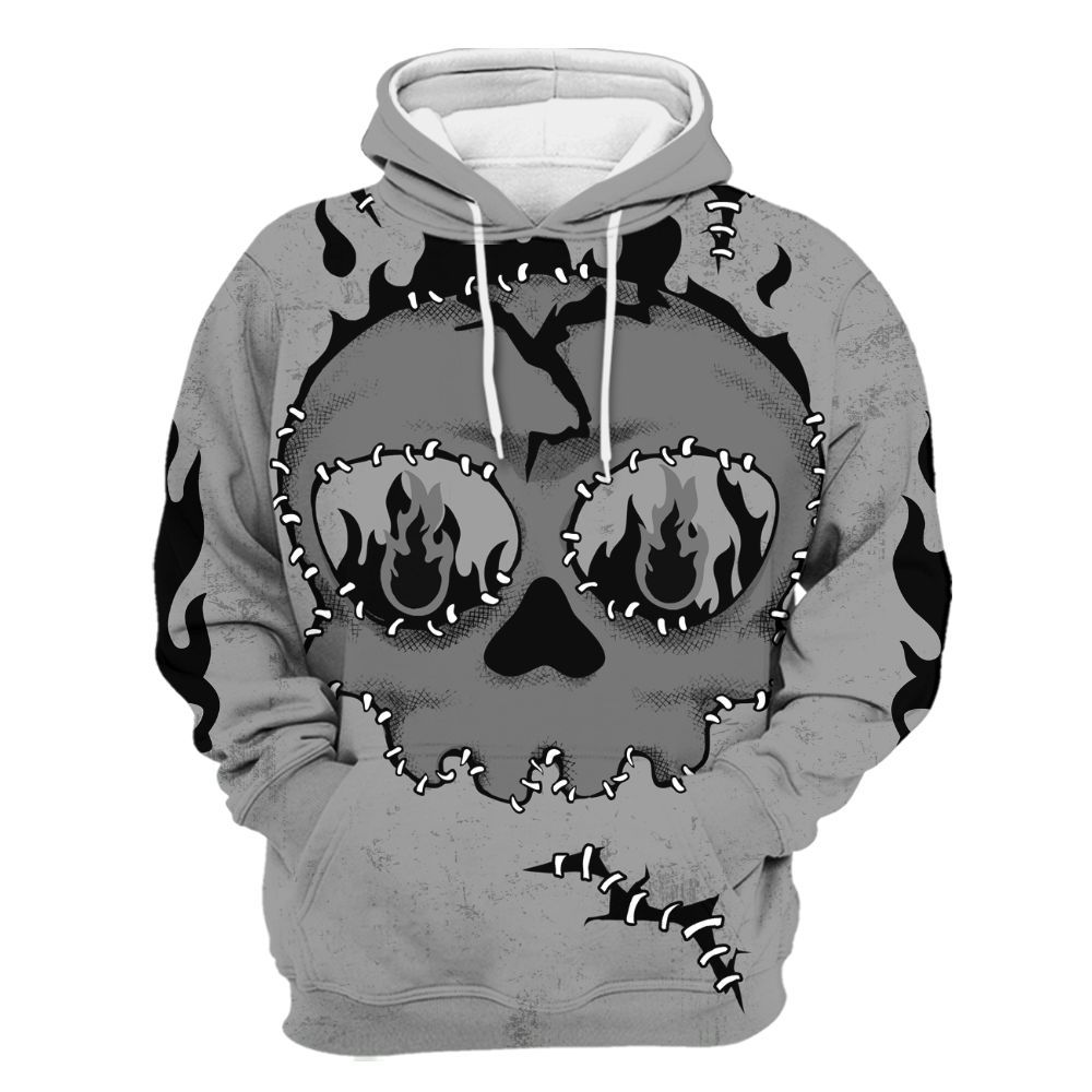 Hoodie To Match Black Wolf Grey 12s - Cracked Skull Stitches All Over Print