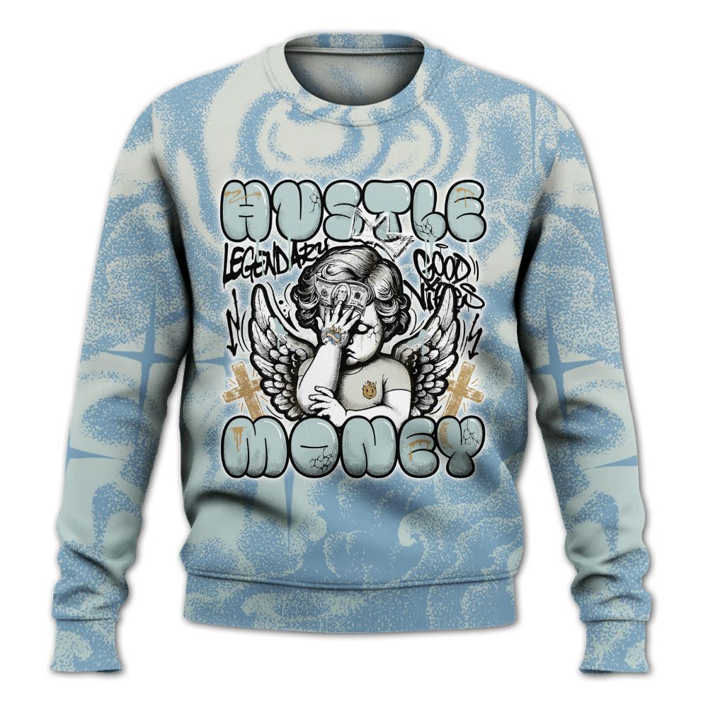 Sweatshirt To Match Denim Worn Blue 2025 4s - Angel Hustle Money All Over Print