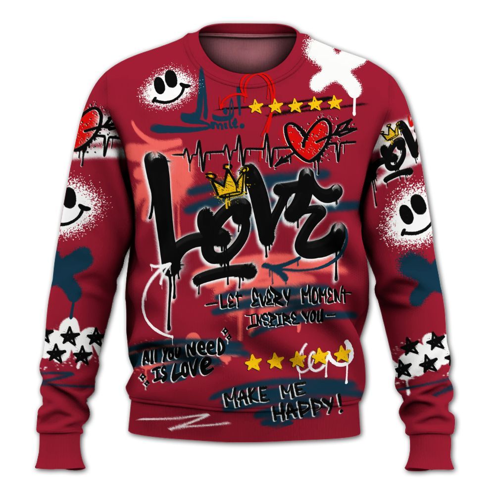 Sweatshirt To Match Mid Multi Color 2022 1s - Happy Love Beats Graffiti Streetwear All Over Print