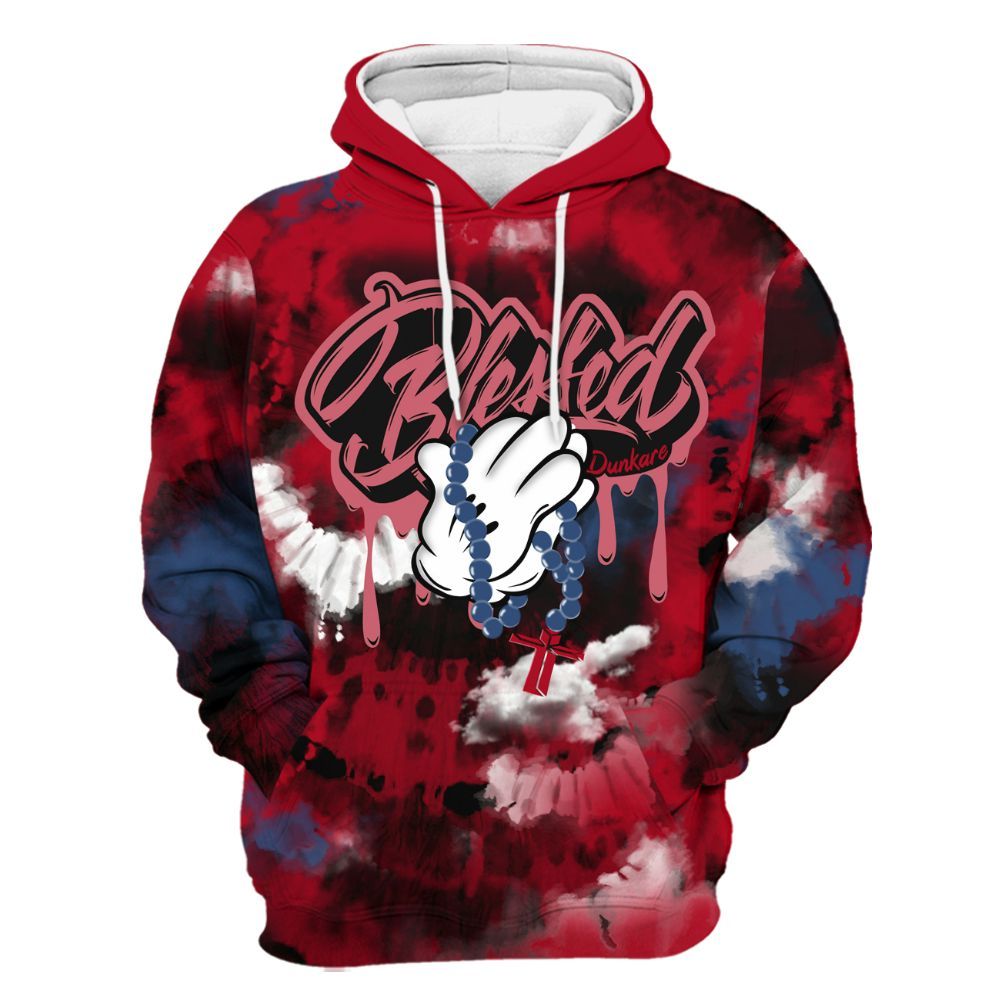 Hoodie To Match Air Griffey Max Black Red Navy Blue 1s - God Blessed Tie Dye All Over Print