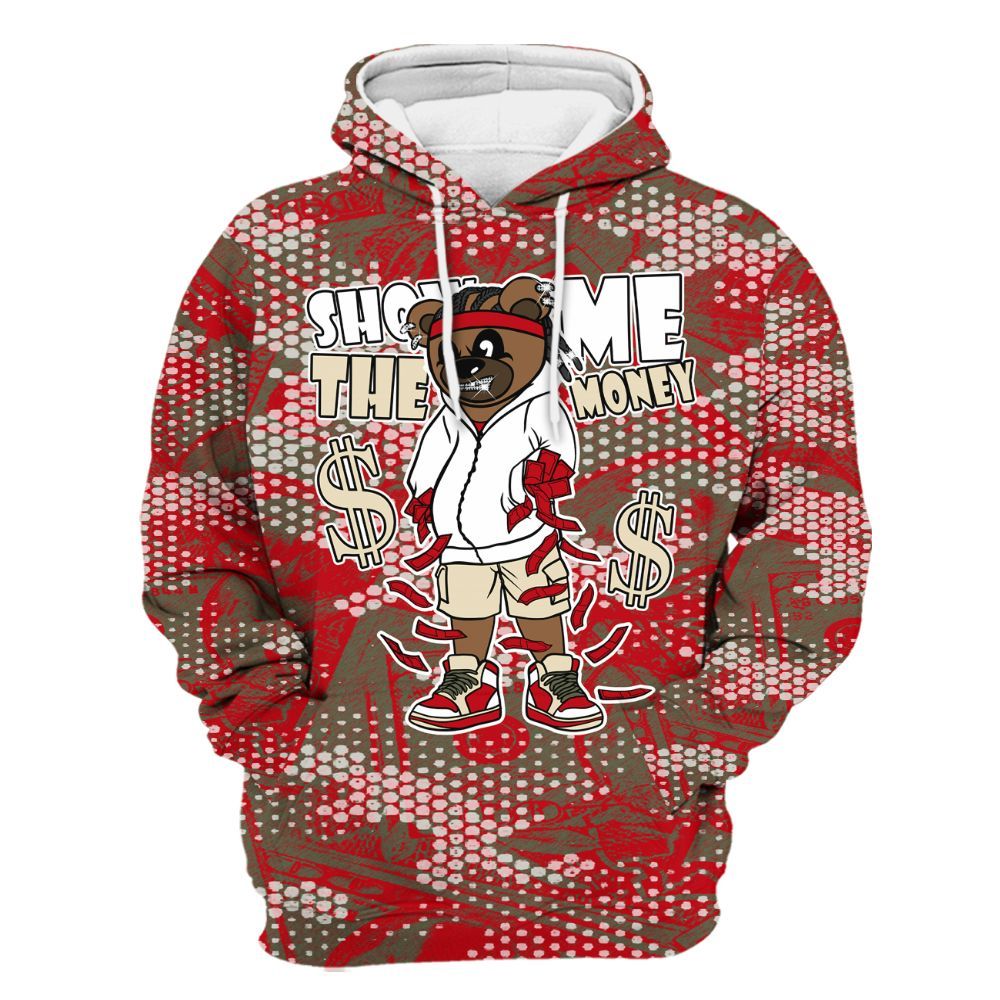 Hoodie To Match Low OG Medium Olive 1s - Show Me Bear Banknotes Art All Over Print